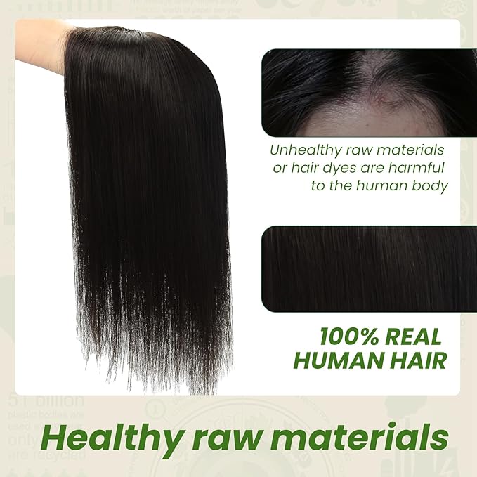HAIR 12 Inch Toppers for Women Real Human Hair Natural Black color 150 Density 6x7inch Silk Base 55 grams All Remy Human Hair Wiglets Hairpieces for Thinning Hair (#1B 12inch)