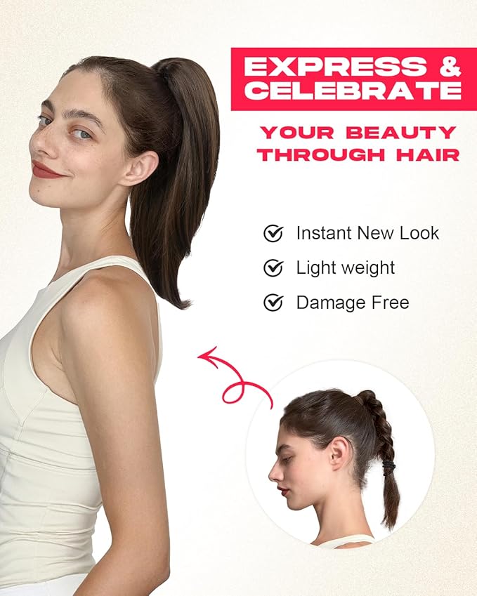 Ponytail Extension – 16” Claw Clip in Ponytail Hair Extensions Natural Soft Synthetic High Pony Tail Hairpieces for Women (Silver Grey, 16 inch)