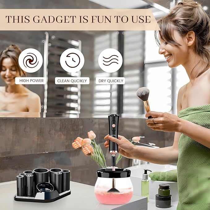 RICRIS Electric Makeup Brush Cleaner and Dryer Machine - Super Fast Clean and Dry Make Up Brushes - Automatic Cosmetic Brush Spinner Washer Tools