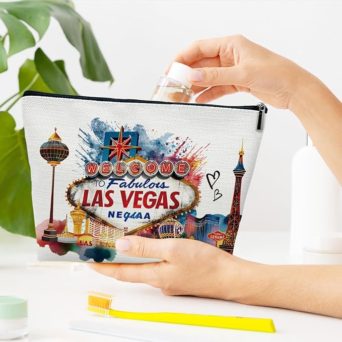 Ythuil Las Vegas Travelling Gifts Makeup Bag, City Travel Cosmetic Bag for Purse, Watercolor Gifts, Las Vegas Souvenir, Trip Favors for Traveller, Travelling Lovers, City Themed Organizer