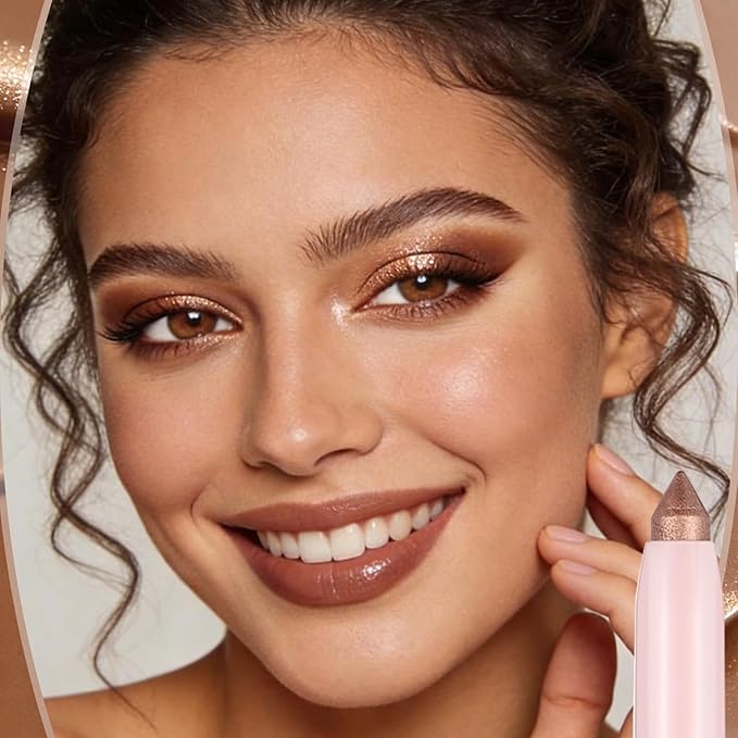 2in1 Cream Eye Shadow Brightener Sticks for Eyes, Neutral Highlighter High Pigmented Makeup with Blending Brush Built-in Sharpener, Long Lasting Eye Makeup sombras en crema para ojos #Mocha Brown