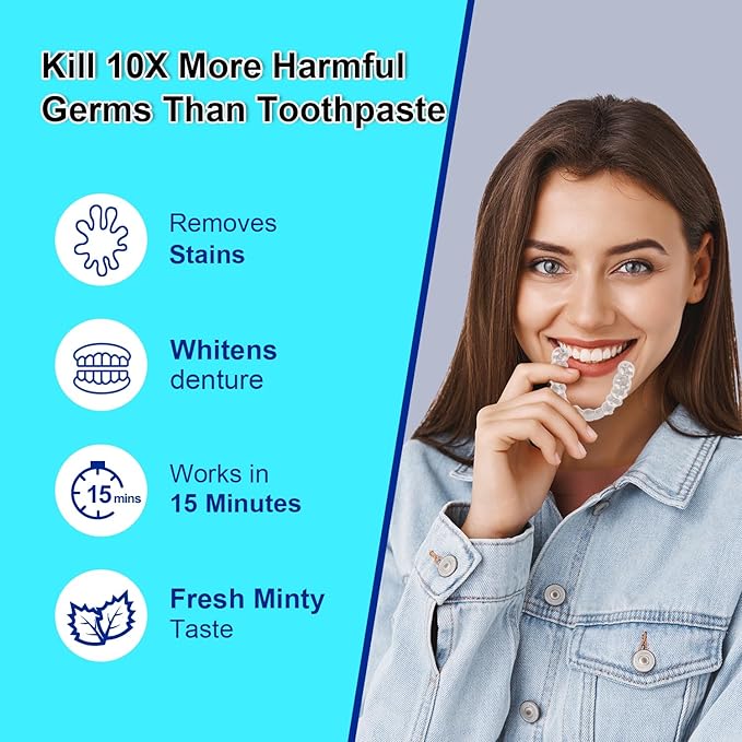 MySmile Retainer Cleaner Tablets - 120 Tabs (4 Months Supply) - Fresh in 3 Minutes - Denture Cleaning Tablets for Removes Plaque, Odors, Stains from Aligner, Invisalign, Mouth Guard, Night Guard