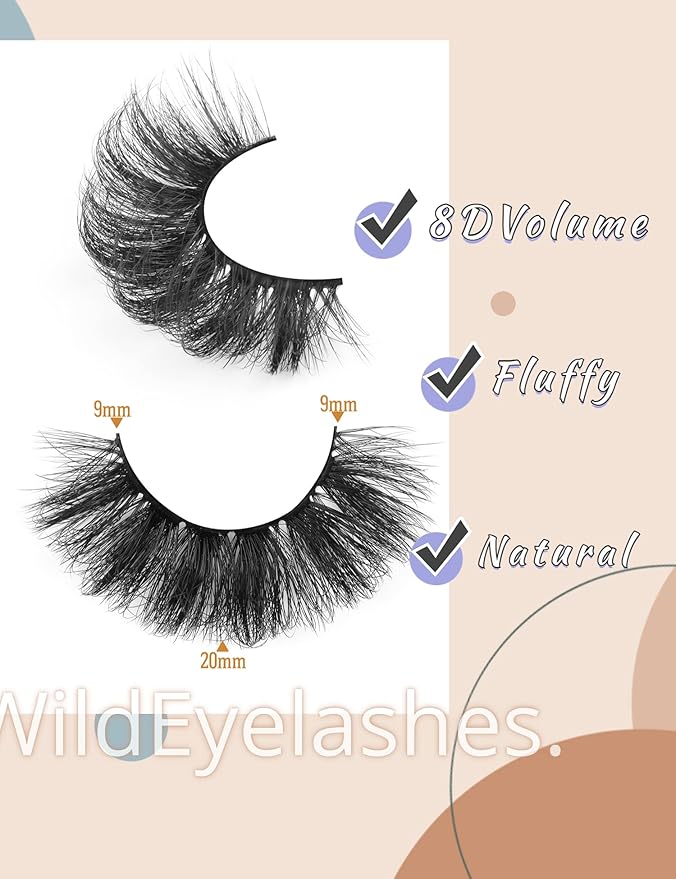Eyelashes Mink Lashes Fluffy Natural Look False Lashes Wispy Full Eye Lashes 8D 20 mm Long D Curl Strip Eyelashes Pack 10 Pairs Reusable Fake Eyelashes That Look Like Extensions by Goddvenus