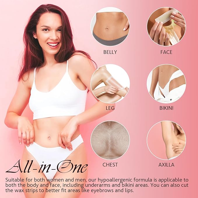 Wax Strips for Hair Removal, Wax Strips, Waxing Kit For Women Face, Body, Arms, Legs, Chest, Back, Bikini Wax Strips, Waxing Hair，Removeal Kit with 80PCS + 4 Calming Oil Wipes