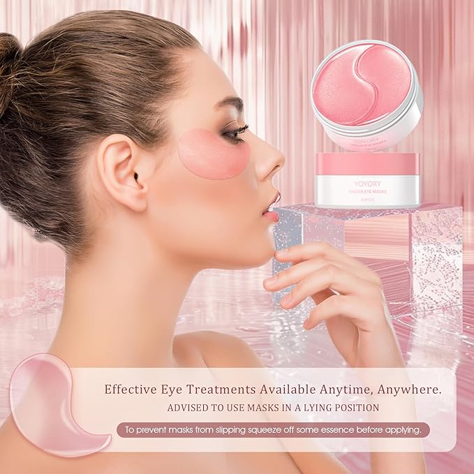 YOYORY Under Eye Patches Masks - for Fine Lines with Collagen and Hyaluronic Acid, Dark Circles,Eye bags,and Fade Wrinkles, puffiness Smoothing Skin Care Treatment for Women and Men, (60 Pcs) Pink