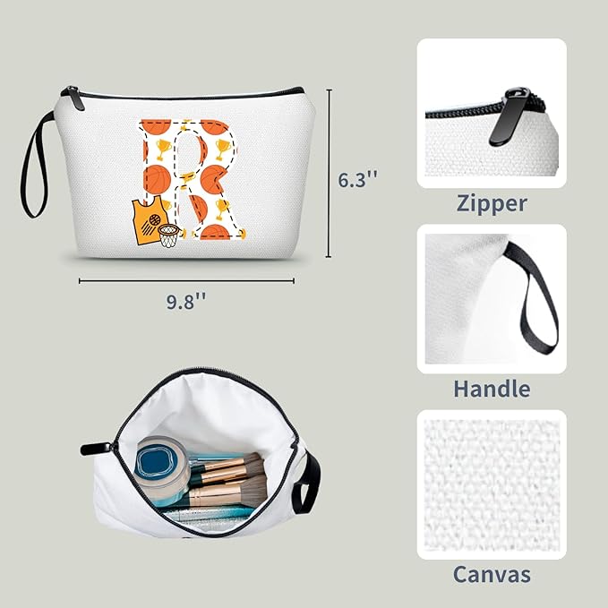 ARIOSEY Basketball Gifts Monogrammed Cosmetic Travel Makeup Bag Basketball Accessories Graduation Birthday Gifts for Girls Coaches Daughters Team Friend Mom Player-R