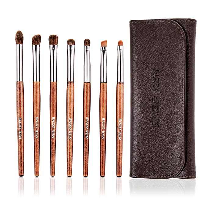 ENZO KEN Natural Pony Hair Eye Shadow Brush Set, Small Eyeshadow Brushes Set, Eye Makeup Brushes Set Professional, Small Nose Contour Brush, Angled Eyeshadow Brush, Eyeshadow Blending Brushes