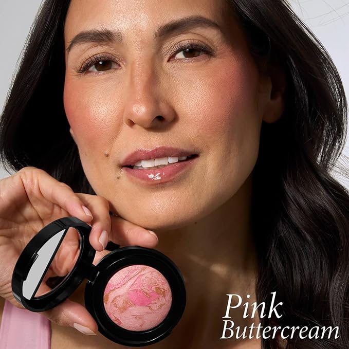 LAURA GELLER NEW YORK Baked Blush-n-Brighten Marbleized Blush for Cheeks - Pink Buttercream - Natural Finish - Buildable Color (Pack of 2)