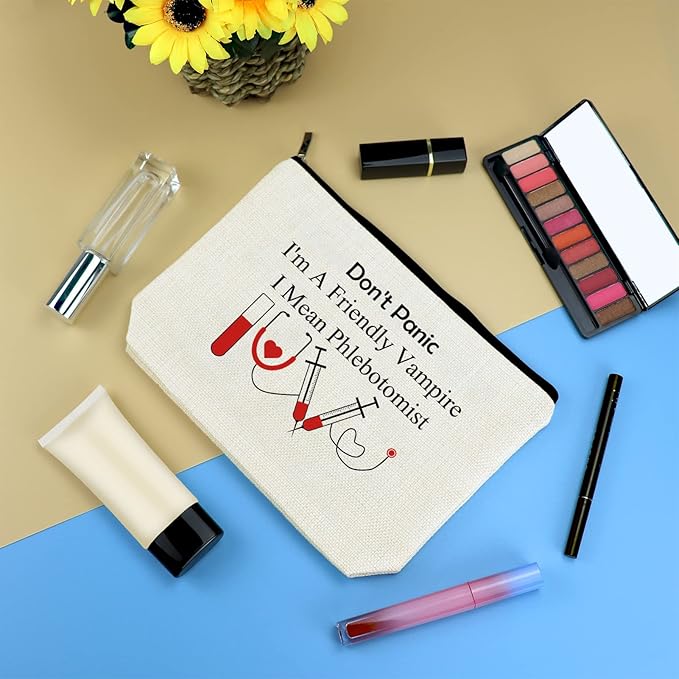 Funny Nurses Makeup Bag Gift Phlebotomist Gifts Phlebotomy Technician Phlebotomist Nurse Gifts Cosmetic Bag Pouch for Women Nurses' Day Birthday Gift for Technician Hematologist Medical Technologist