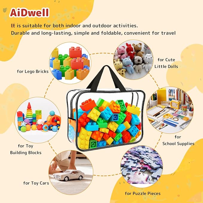 AiDwell Widened X-Large Toy Storage Bags 12.99 x 9.45 x 7.09 in 6 Packs Reusable Clear PVC Board with Zipper Travel Waterproof Organizer Bags Game Storage for Puzzles, Building Blocks, Board Game
