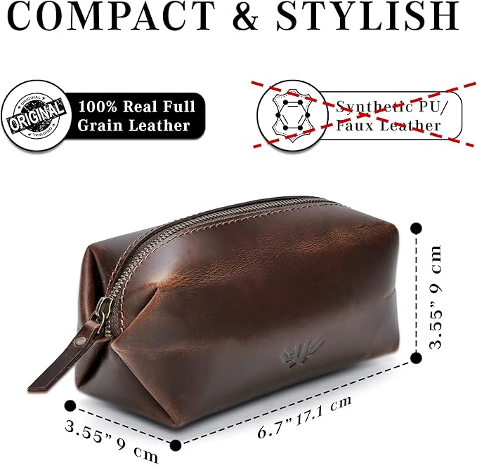 LUXEORIA Genuine Leather Toiletry Bags for Men and Women, Handmade Premium Leather Dopp Kit and Shaving Bag, Cosmetic Bag for Womens and Mens, Travel Essentials & Organizers