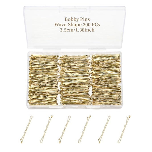 200 Pcs 1.38 Inch Wave-Shaped Bobby Pins Golden Metal Hair Pins Hair Accessories for Women Stylists Hair Sticks Girl