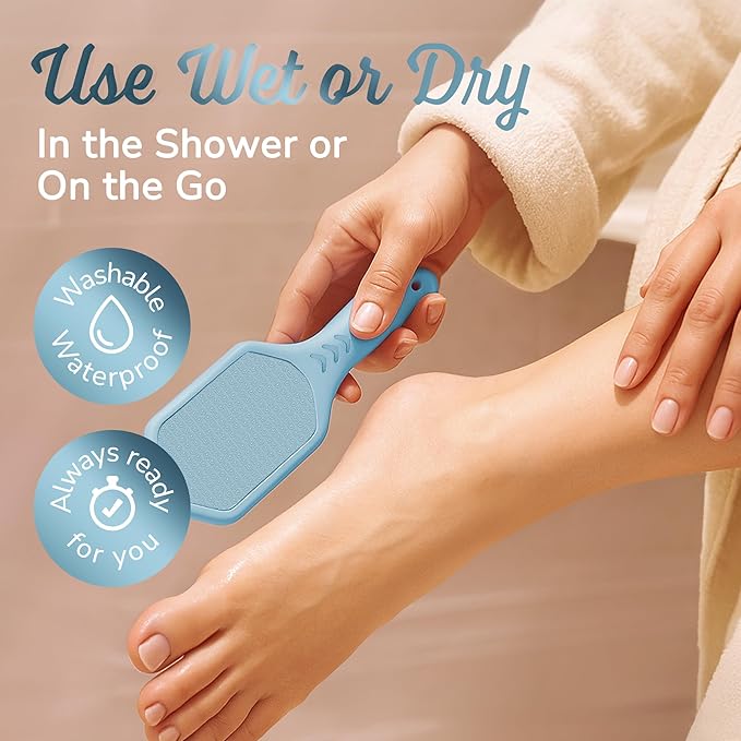 Nano Glass Foot File - Silicone Foot Callus Remover for Feet and Cracked Heels - Heel Scraper for Dead Skin - Ergonomic Foot Scrubber & Exfoliator for Shower with Non-Slip Grip - Blue