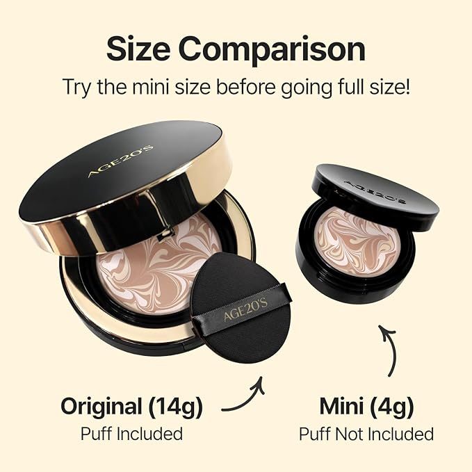 [MINI SIZE] AGE20'S Signature Essence Pact | 25N | Vegan Korean Cushion Foundation | Pack of 1 | Cream Foundation, Dewy & Glow Finish, Natural Coverage, SPF 50+ | 0.14 oz