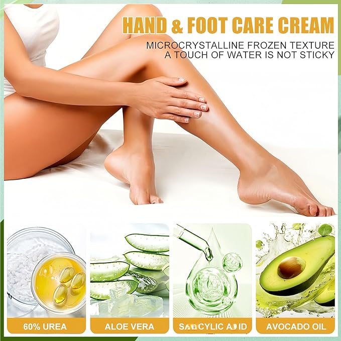 2PCS Foot Cream Set – 60% Urea Foot Cream & Peach Scent Heel Balm Stick – Exfoliating & Moisturizing Foot Care Duo for Dry Cracked Heels & Feet, 1.41oz Each