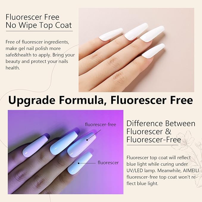 AIMEILI Gel Nail Polish No Wipe Top and Base Coat Set Shine Finish Long Lasting Soak Off Gel Nail Lacquer - 2 x 10ml