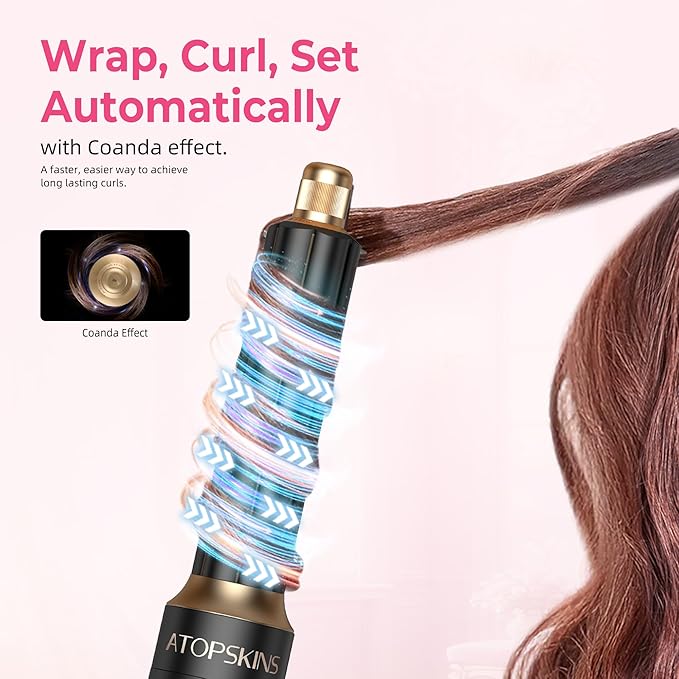 6 in 1 Hair Dryer Brush, Detachable Air Styler, Blow Dryer Brush 3 Heat Settings Frizz-Free Drying, Volumizing, Straightening, Curling for Travel & Home Styling (Pink-Black)