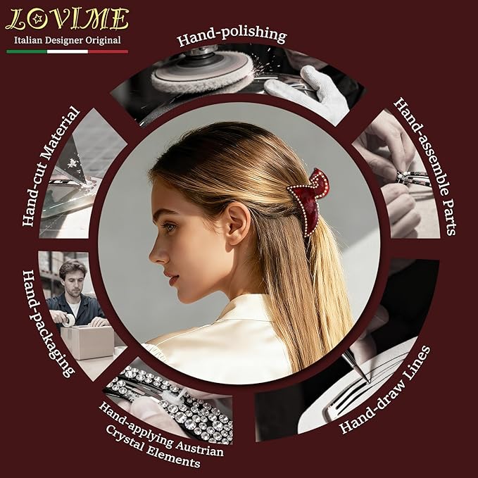 Red Hair Clips for Women Premium, Large Claw Clips for Thick Thin Hair Girls, Strong Grip No Slip Hair Clip, Acetate Hair Accessories for Valentine's Birthday Year of the Horse 2026 Gift