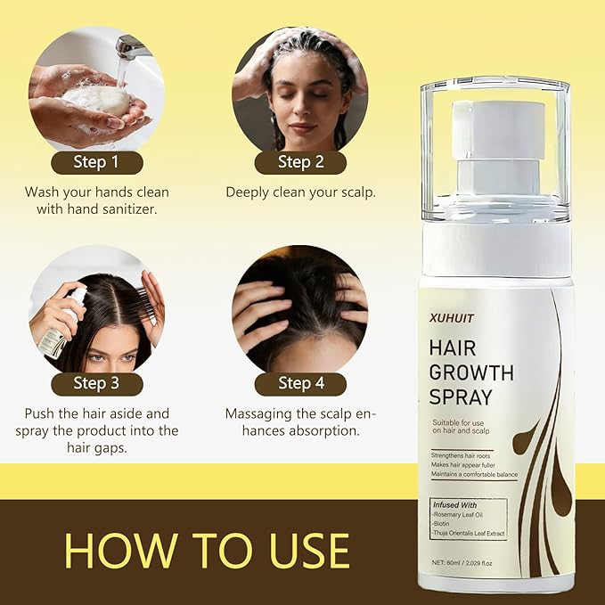 Hair Growth Spray for Women & Men with Rosemary Oil & Biotin - Help Reduce Hair Thinning & Hair Loss for Healthier-Looking Hair - Non-Greasy Fast Absorbing Scalp Spray - 60ml (01)