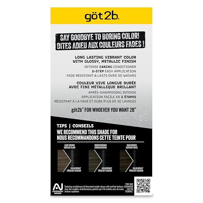 got2b Metallics Permanent Hair Dye, Midnight Black, Hair Color for Women & Men, Formulated with Metallic-Shine Booster for Cool, Shimmering Tones, Lasts Up to 30 Washes, 1 Kit