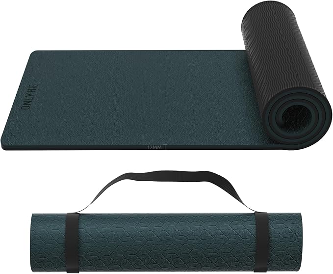 Extra Thick 12mm TPE Exercise Yoga Mat with Strap, 1/2 Inch Non-slip Workout Mat for gymnastics, Pilates, Home, Workout, Gym Floor Fitness