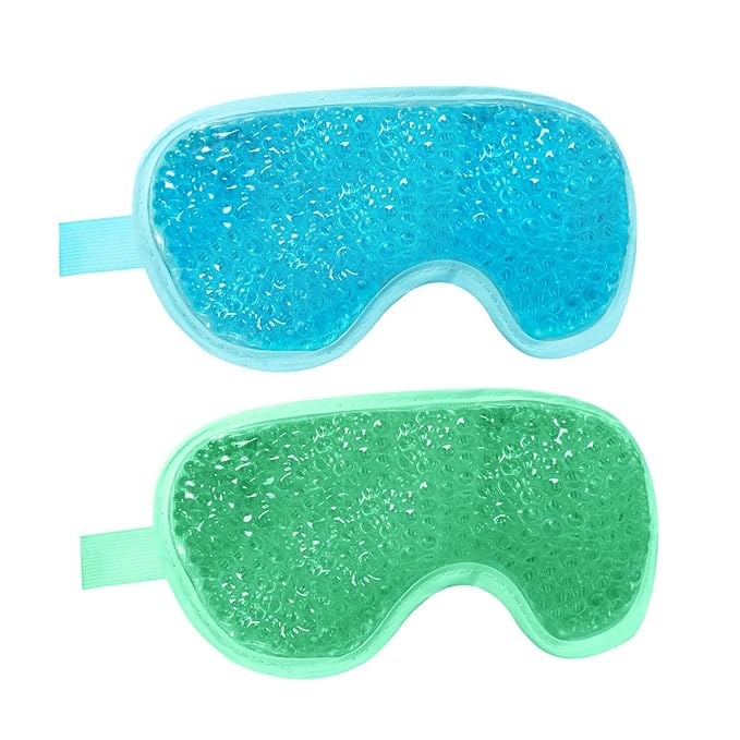 Permotary 2PCS Gel Eye Mask Reusable Hot Cold Compress Pack Eye Therapy,Therapeutic Gel Eye Spa Pad for Puffiness/Dark Circles/Eye Bags/Dry Eyes/Headaches/Migraines/Stress Relief-Blue &Green