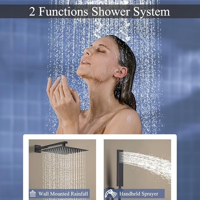 YCAIKOI Shower Faucet Set 16 Inch Wall Mount Rain Shower System, All Metal Shower Fixtures - Oil Rubbed Bronze