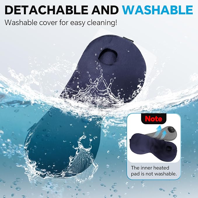 Cordless Heated Eye Mask for Dry Eyes Relief, with 3 Heat Settings, Washable Eye Cover, Warm Heating Pad for Stye Eye Treatment & Travel Use
