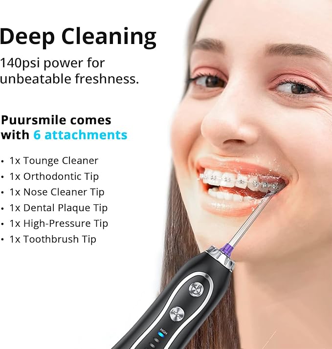 Puur Smile Complete Oral Kit - Dental Care Treatment | Water Flosser + Floss Drop Serum + Replacement Tips