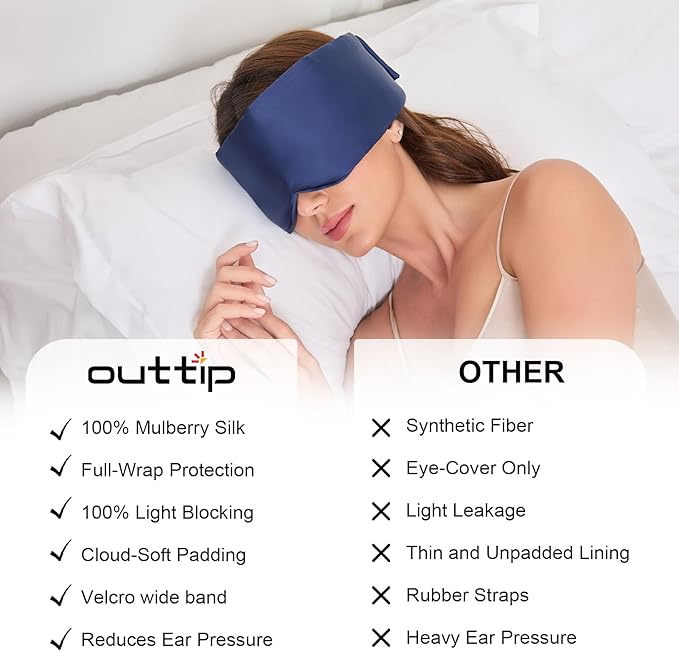 100% Mulberry Silk Sleep Mask for Women & Men Beauty Sleep, Adjustable Blindfold Silk Eye Mask for Sleeping Side Sleepers, Soft Pressure-Free Design for Home, Travel, Office, Napping, Christmas Gift
