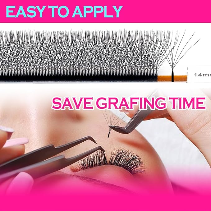 8D W Shape Eyelash Extension Premade Fans Volume Lash Extension Easy Fanning False Lashes Matte Black Volume Premade Cluster W Lashes(0.07-D-8-15mm）