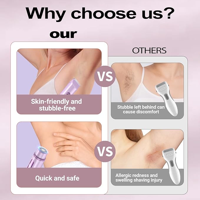 Bikini Trimmer for Women Electric Razors for Women Women's Electric Razor 2 in 1 Shaver Pubic Hair Trimmer Ipx7 Waterproof Wet Dry Use Bikini Shaver for Ladies Pubic, Legs, Face, Underarms (Purple)