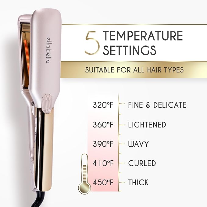 ELLA BELLA® Titanium Flat Iron Hair Straightener (with Infrared) • Professional Straightening Iron • Digital Display to Accurately Control Temperature • As Featured in Good Housekeeping