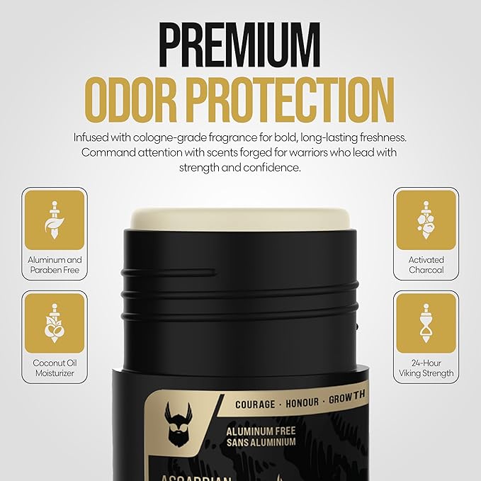 The Beard Struggle Natural Deodorant - Marauder’s Defense - 100% Natural Charcoal Infused Deodorant Men Aluminum Free - Gold Collection, Asgardian Secret - Deodorant, 2.65 oz.US.