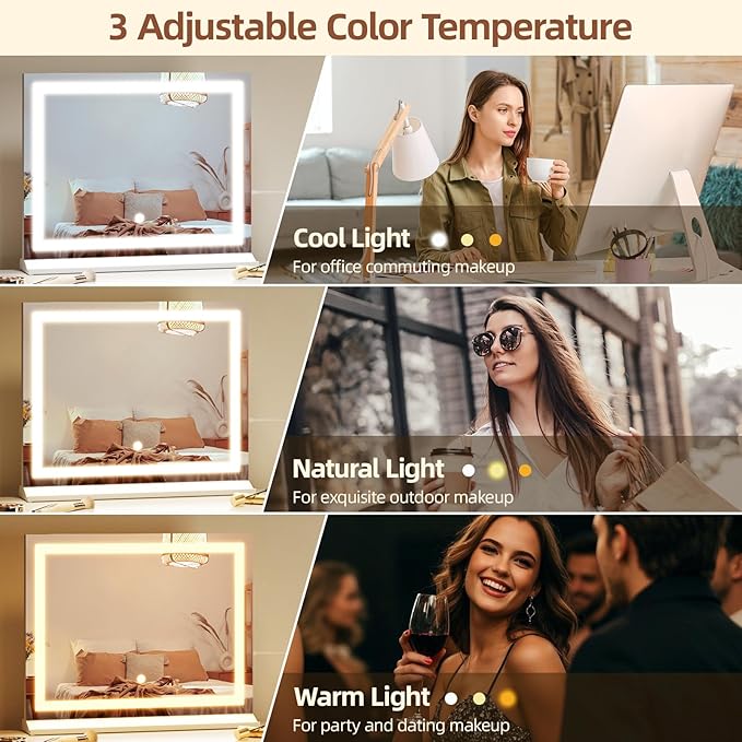 Vanity Mirror with Lights, 23"x 18" Makeup Mirror with 3 Color Modes 5X Magnification & USB/Type-C Charging Port, Large LED Mirror for Bedroom Tabletop & Wall Mounted