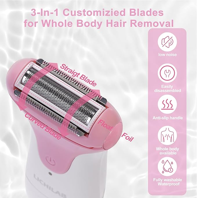 Electric Razors for Women & Bikini Trimmer for Sensitive Skin - Painless Body Hair Removal for Legs,Underarms,Pubic Hair,Hypoallergenic Cordless Foil Shaver Travel Ready Wet/Dry,ROSE/IU7H