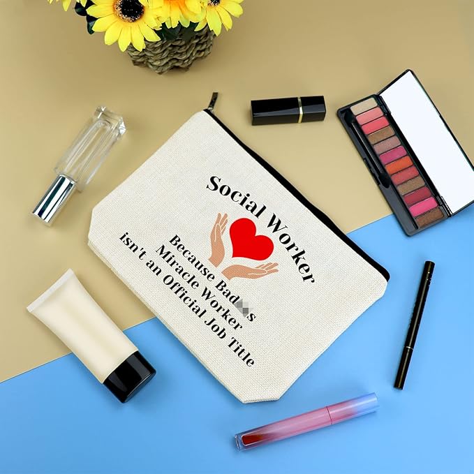 Social Worker Gift Makeup Bag Social Work Appreciation Gift Volunteer Cosmetic Bag Social Worker Graduation Gift for Woman Birthday Gift for Social Worker Colleague Gift Travel Toiletry Bag