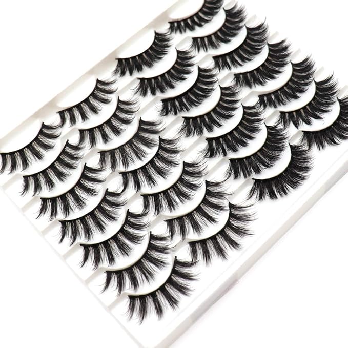 Losha 3D Faux Mink Lashes Dramatic Long False Eyelashes 14 Pairs Value Pack Handmade Reusable Thick Crossed Fake Eyelashes for Makeup Mix Styles (K38+K42)