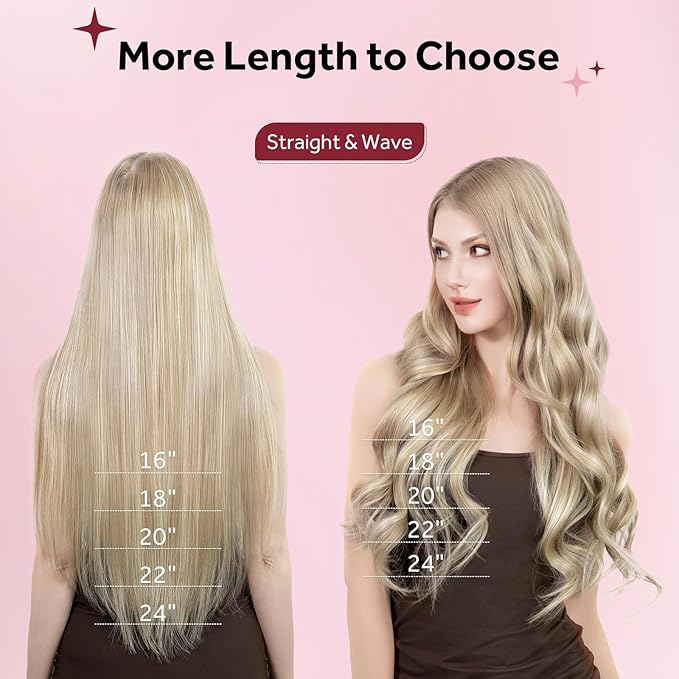 Clip in Hair Extensions Real Human Hair, Silky Remy Hair Extensions Clip Ins, Salon Quality Natural Human Hair, Light Blonde Highlighted Golden Blonde #P16/22 22Inch 120G 7PCS