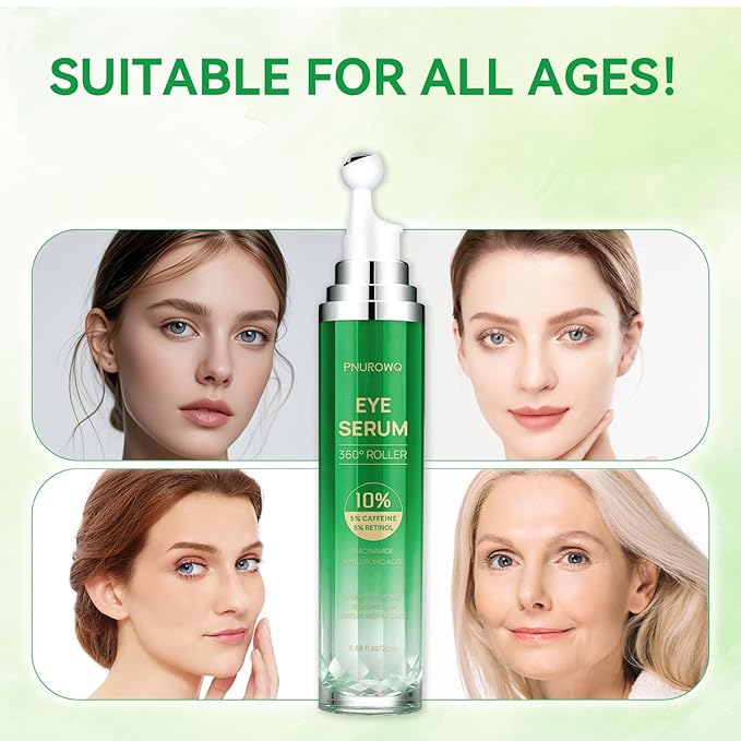 5% Caffeine & Retinol Eye Cream for Dark Circles, Bags, Puffiness & Wrinkles - Anti Aging Under Eye Serum with 360° Roller Ball - Men & Women Dark Circle Treatment