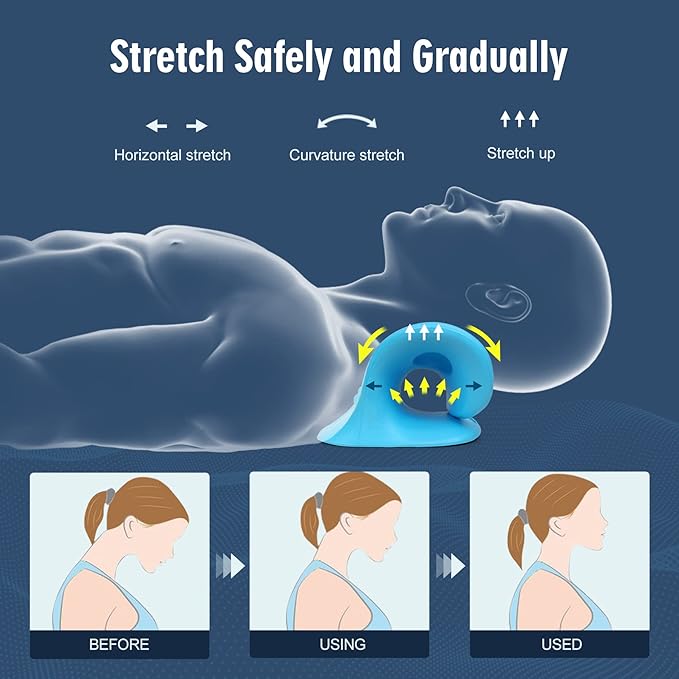 Neck Stretcher for Pain Relief, Neck and Shoulder Relaxer Cervical Traction Device Pillow for Muscle Relax and TMJ Pain Relief (Blue)