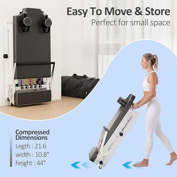 Pilates Reformer Machine, Foldable Pilates Equipment for Home Use and Gym Workout, Adjustable Resistance, 330 lbs Weight Capacity, for Advanced and Beginners Users