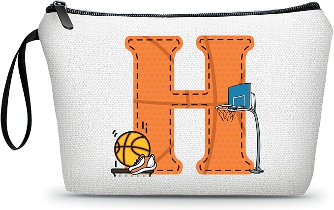 ARIOSEY Basketball Gifts Monogrammed Cosmetic Travel Makeup Bag Basketball Accessories Graduation Birthday Gifts for Girls Coaches Daughters Team Friend Mom Player-H