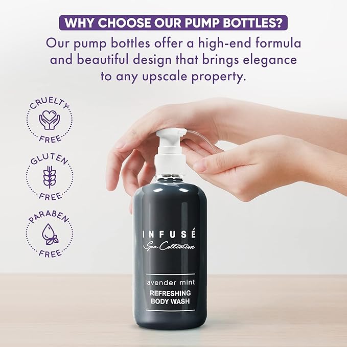 Infuse Lavender Mint Gallon & Dispenser Set | 1-Shoppe Amenities Kit | Shampoo, Conditioner, Body Wash | Refillable 10.14 oz Pump Bottles