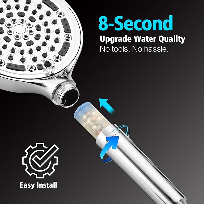 SUMERAIN Shower Faucet Set with 6-Spray Handheld Filtered Shower Head, Chrome Wall Mounted Rainfall Shower System