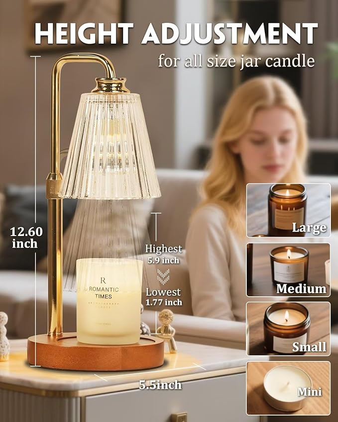 Candle Warmer Lamp with Timer Dimmable, Birthday Valentines Day Gifts for Women Mom, Adjustable Candle Warmer with 2 Bulbs, Crystal Candle Lamp Warmer for Jar Scented Candles, House warming Home Decor