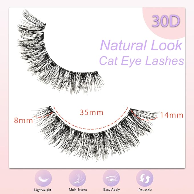 Lashes False Eyelashes Natural Wispy Fake Lash Strips 30D Strip Lash Clusters Cat Eye Volume Mink Eyelash Pack Fluffy Eye Lashes Natural Look Short Cateye Full Pestañas Sets by FenBair