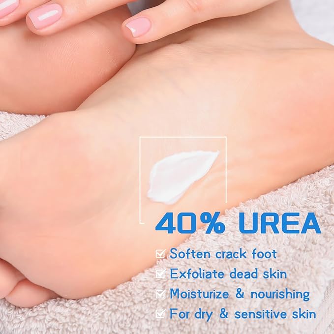 Urea Cream 40 percent for Feet Maximum Strength + 2% Salicylic Acid, Exfoliating Dead Skin & Soften Crack Foot for Extremely Dry Skin Body Lotion, Urea 40% Cream Enriched Skin Moisturizer, 5.3 oz（40%）