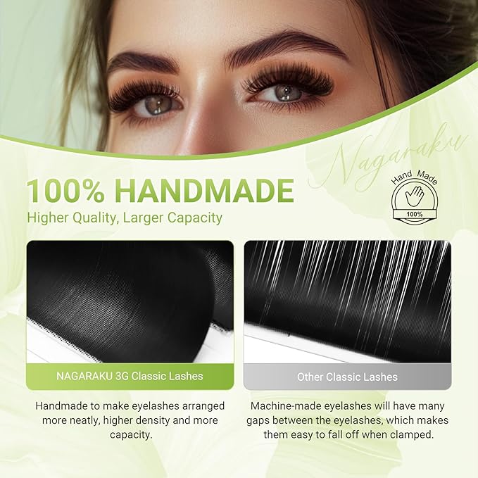 NAGARAKU Individual Eyelash Extensions, Luxury Collected Classic Single Lashes Upgraded 3rd Generation Soft Natural Beauty Salon Professional Lash Supplies 16 Rows Matte Black -0.10 C Curl 7-15mm Mix