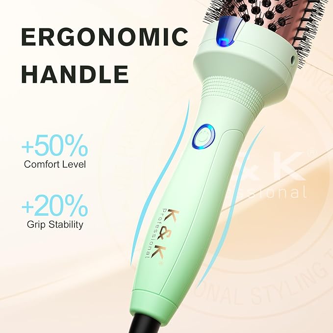 K&K Thermal Brush for Blowout Look, 1.5 Inch Ionic Heated Round Brush Makes Hair Smoother, Dual Voltage Thermal Round Bristle Get Natural Curls, Easy to Use, 30S Fast Heating